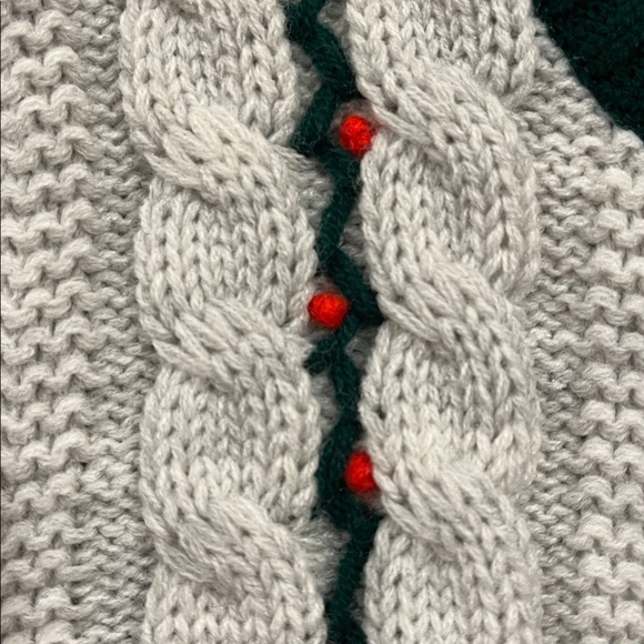 Cozy Knit Cardigan with Green and Red Accents - Picture 7 of 7